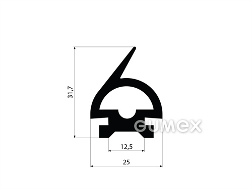 Geformtes Gummiprofil mit Loch, 31,7x25mm, Länge 5500mm, 60°ShA, EPDM, -40°C/+100°C, schwarz, 